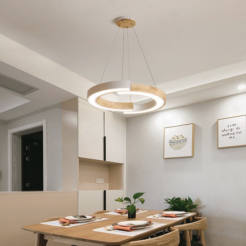 LED Полилей 32W Висящ (43*100) 4000К Бяло Тяло С Дърво