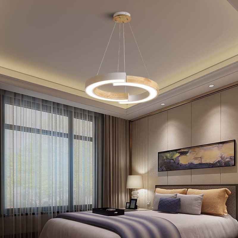 LED Полилей 32W Висящ (43*100) 4000К Бяло Тяло С Дърво
