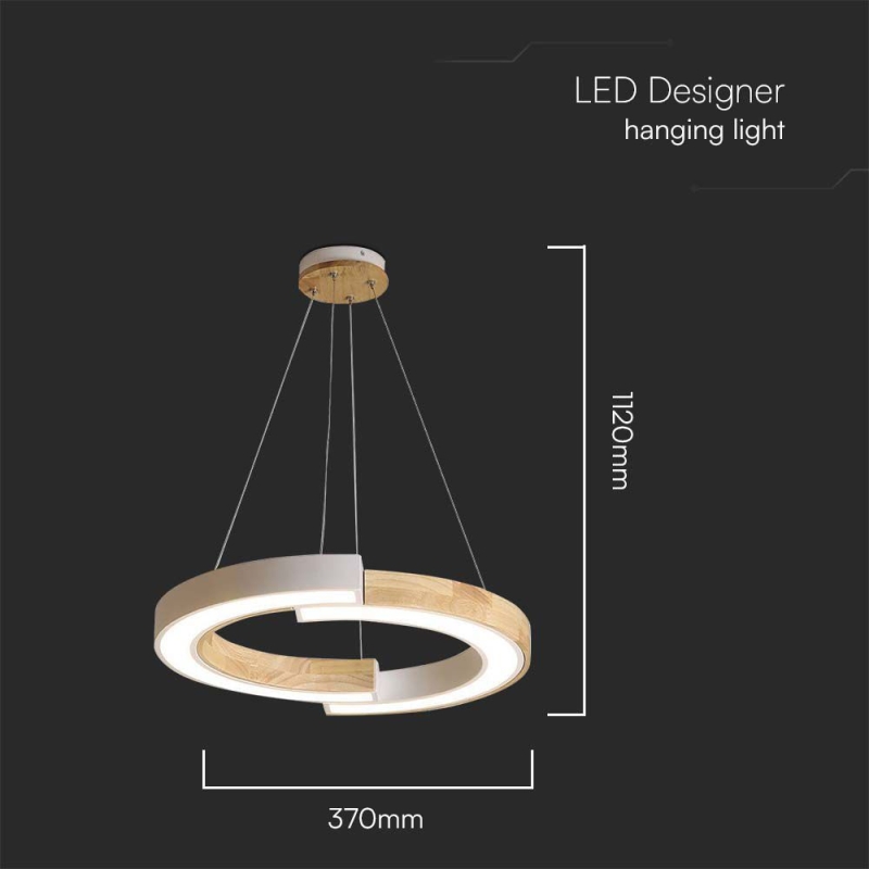 LED Полилей 32W Висящ (43*100) 4000К Бяло Тяло С Дърво