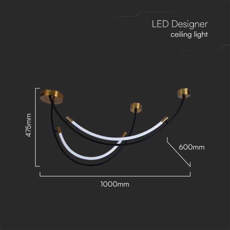 LED Полилей 20W Висящ Черно+Златно 3000K