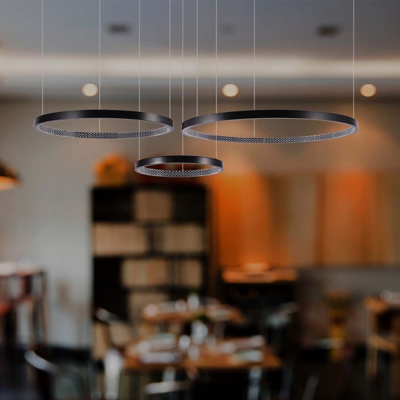 LED Полилей 57W Висящ Кристал Черен 3000К
