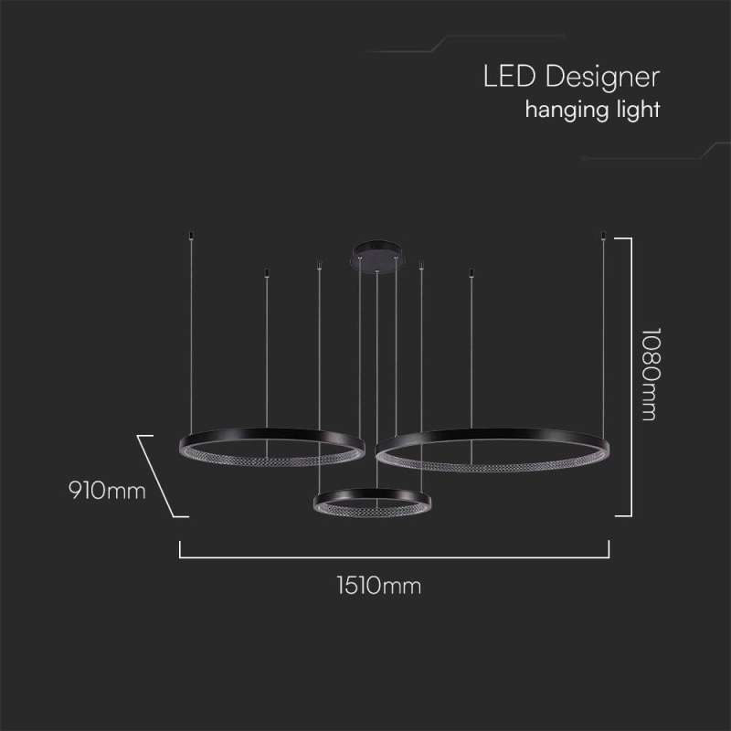 LED Полилей 57W Висящ Кристал Черен 3000К