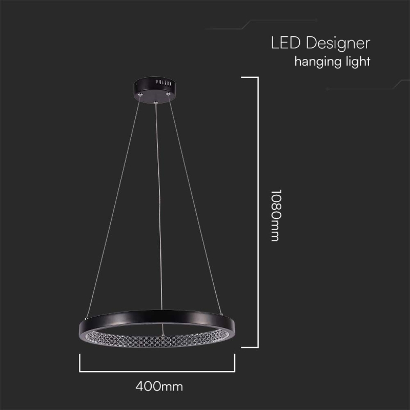 19W LED Полилей Акрил Кристал Черен 4000K