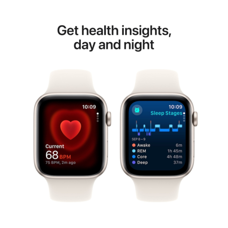 Apple Watch SE (2024), GPS, 40 мм, Starlight, спортна каишка S/M.